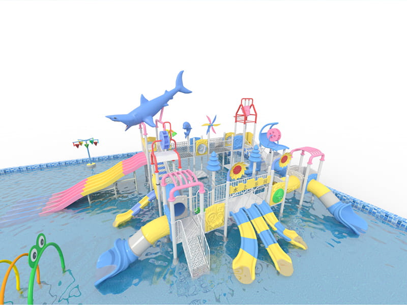 3D визуализация водной игровой крепости «Акулья бухта», тематический водный комплекс с горками и водными аттракционами